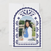 Navy Blue Papel Picado Talavera Photo Graduation Kaart (Achterkant)