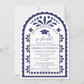 Navy Blue Papel Picado Talavera Photo Graduation Kaart (Voorkant)