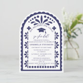 Navy Blue Papel Picado Talavera Photo Graduation Kaart (Staand voorkant)