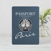 Navy Blue Paris Passport Bewaar de datum Save The Date (Staand voorkant)