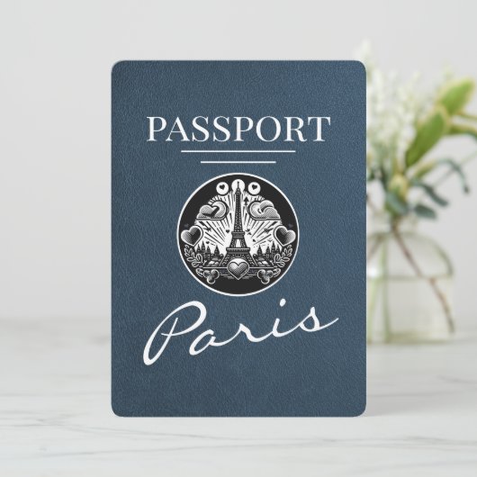 Navy Blue Paris Passport Bewaar de datum Save The Date (Staand voorkant)