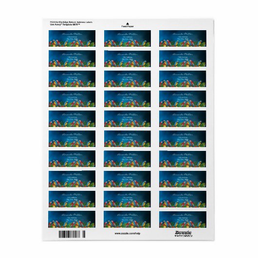 Navy blue parrots palm verlaat terugzendadres etiket (Full Sheet)