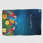 Navy blue parrots tropische huisnaam golfhanddoek (Horizontaal)