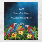 Navy blue parrots tropische huisnaam wijn etiket (Enkel label)
