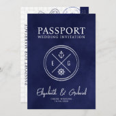 Navy Blue Passport Destination Wedding Cruise Kaart (Voorkant / Achterkant)