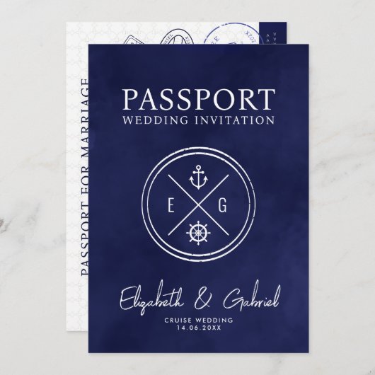 Navy Blue Passport Destination Wedding Cruise Kaart (Voorkant / Achterkant)