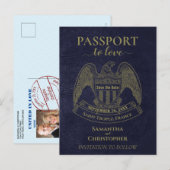 Navy Blue Passport Fun Wedding Save the Date Aankondigingskaart (Voorkant / Achterkant)