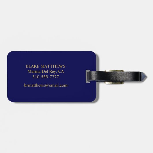 Navy Blue past het goudmonogram en naam aan Bagagelabel (Achterkant horizontaal)