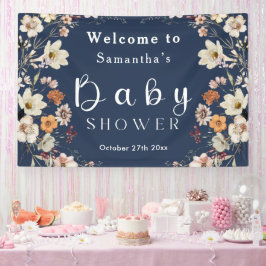 Navy Blue Pastel Boho Wildflower Baby shower Spandoek