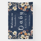 Navy Blue Pastel Boho Wildflower Baby shower Spandoek (Verticaal)