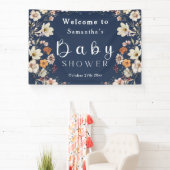 Navy Blue Pastel Boho Wildflower Baby shower Spandoek (Insitu)