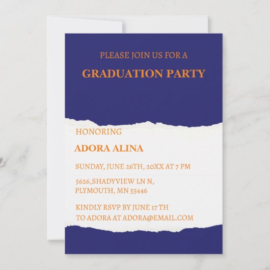 Navy Blue Pastel Foto Afstuderen Uitnodiging (Achterkant)