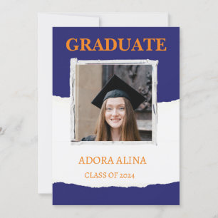 Navy Blue Pastel Foto Afstuderen Uitnodiging
