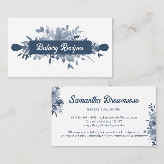 Navy Blue Pastry Chef Homemade Bakery Visitekaartje (Voorkant / Achterkant)