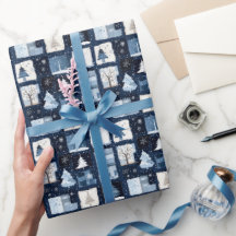 Navy Blue Patchwork Christmas Gift Wrapping Paper