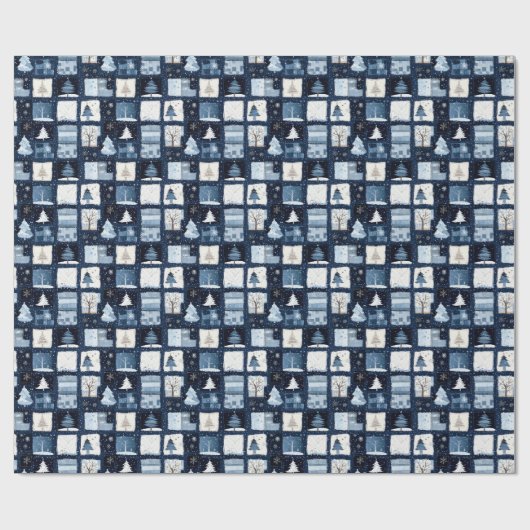 Navy Blue Patchwork Christmas Gift Wrapping Paper Cadeaupapier (Vlak)