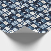 Navy Blue Patchwork Christmas Gift Wrapping Paper Cadeaupapier (Hoek)