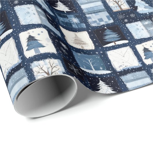 Navy Blue Patchwork Christmas Gift Wrapping Paper Cadeaupapier (Rol Hoek)