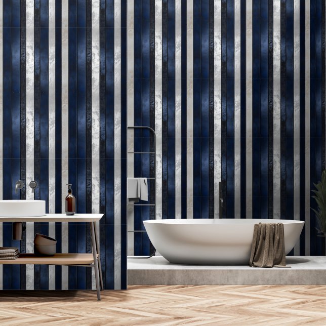 Navy Blue Pattern Behang (Badkamer)