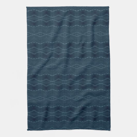 Navy Blue Patterned Theedoek (Verticaal)