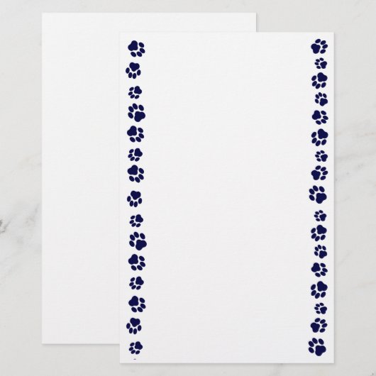 Navy Blue Pawprint Stationery Briefpapier (Voorkant / Achterkant)