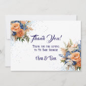 Navy Blue Peach Bloemen bruiloft Dank u kaarten (Voorkant)