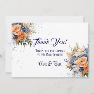 Navy Blue Peach Bloemen bruiloft Dank u kaarten