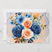 Navy Blue Peach Bloemen Glitter Repetitie Diner Kaart (Achterkant)