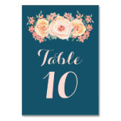 Navy Blue Peach Bloemen Trouwtafel Nummer Kaarten (Achterkant)