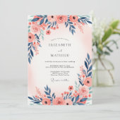 Navy Blue Peach Ethereal Spring Wedding Kaart (Staand voorkant)