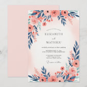 Navy Blue Peach Ethereal Spring Wedding Kaart (Voorkant / Achterkant)