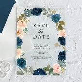 Navy Blue Peach Floral Wedding Save the Date Acryl Uitnodigingen
