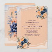 Navy Blue Peach Geschilderde Bloemen Koppels Douch Kaart (Voorkant / Achterkant)