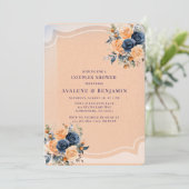 Navy Blue Peach Geschilderde Bloemen Koppels Douch Kaart (Staand voorkant)