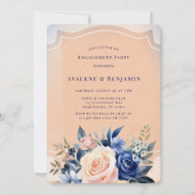 Navy Blue Peach Painted Florals Engagement Party