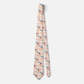 Navy Blue Peach Pony Floral Pattern Weddenschap Stropdas (Voorkant)