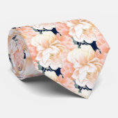 Navy Blue Peach Pony Floral Pattern Weddenschap Stropdas (Opgerold)
