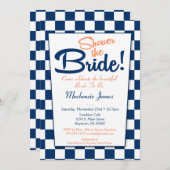 Navy Blue Peach Retro 50s Bridal Shower Invitation Kaart (Voorkant / Achterkant)