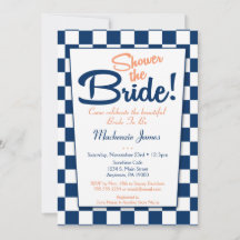 Navy Blue Peach Retro 50s Bridal Shower Invitation