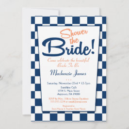 Navy Blue Peach Retro 50s Bridal Shower Invitation Kaart