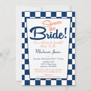 Navy Blue Peach Retro 50s Bridal Shower Invitation Kaart