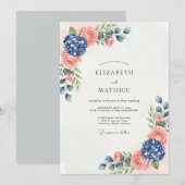 Navy Blue Peach Sublime Botanical Wedding Kaart (Voorkant / Achterkant)