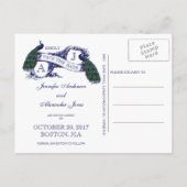 Navy Blue Peacock Bewaar de datum Aankondigingskaart (Achterkant)