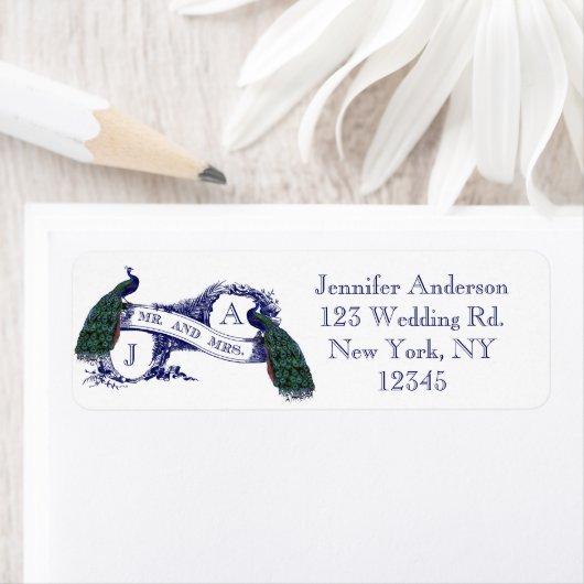 Navy Blue Peacock bruiloft Etiket (Insitu)