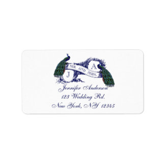 Navy Blue Peacock bruiloft RSVP Etiket