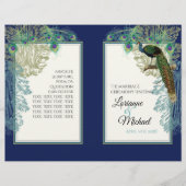 Navy Blue  Peacock Feather Wedding Programme (Voorkant)