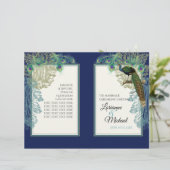 Navy Blue  Peacock Feather Wedding Programme (Staand voorkant)
