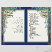 Navy Blue  Peacock Feather Wedding Programme (Achterkant)