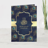 Navy Blue Peacock Feathers QR Code Moslim Bruiloft (Voorkant)