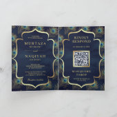 Navy Blue Peacock Feathers QR Code Moslim Bruiloft (Binnen)